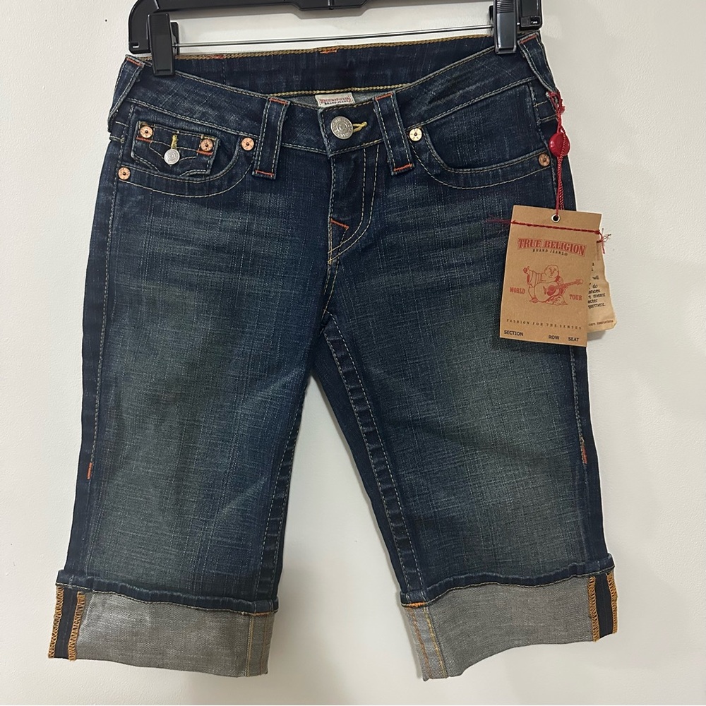 True Religion Sophie Denim Bermuda‎ Jean Shorts 13.5” Inseam Cuffed Size 26 New